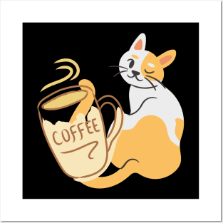 Cat And Coffee Tee Posters and Art